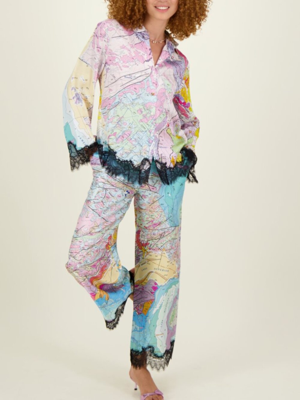 ME369 Cora Pants – Aerial Photograph Print | Matching Set | NWT | Size S